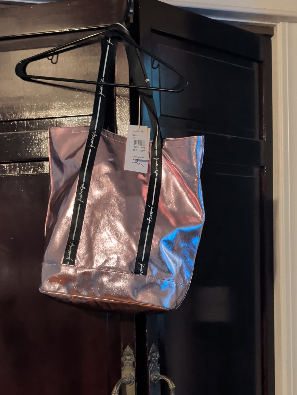 Metallic Pink Tote Bag with Branded Straps